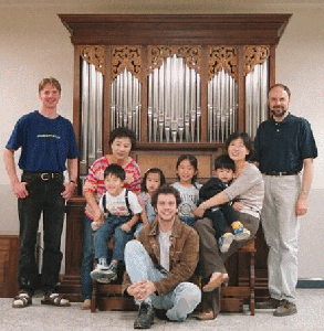 Fritts pipe organ, Korea Baptist Theological University and Seminary, Taejon, Korea, wood carver Jude Fritts